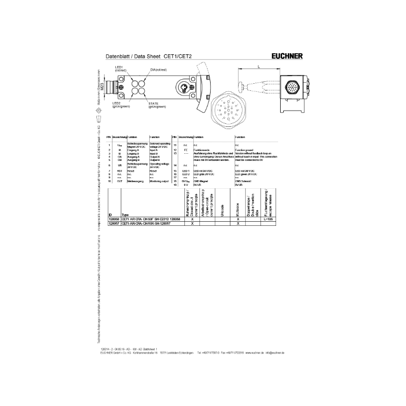 CET1-AR-CRA-CH-50F-SH-C2312 Công tắc/cảm biến an toàn Euchner